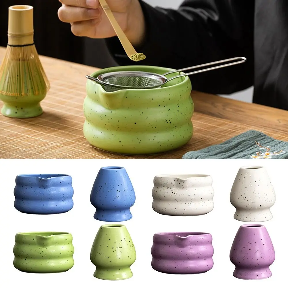 Ceramic Matcha Bowl Sand Dot Smooth Tea Salad Soup Bowl Large Capacity High Temperature Resistant Matcha Whisk Stand