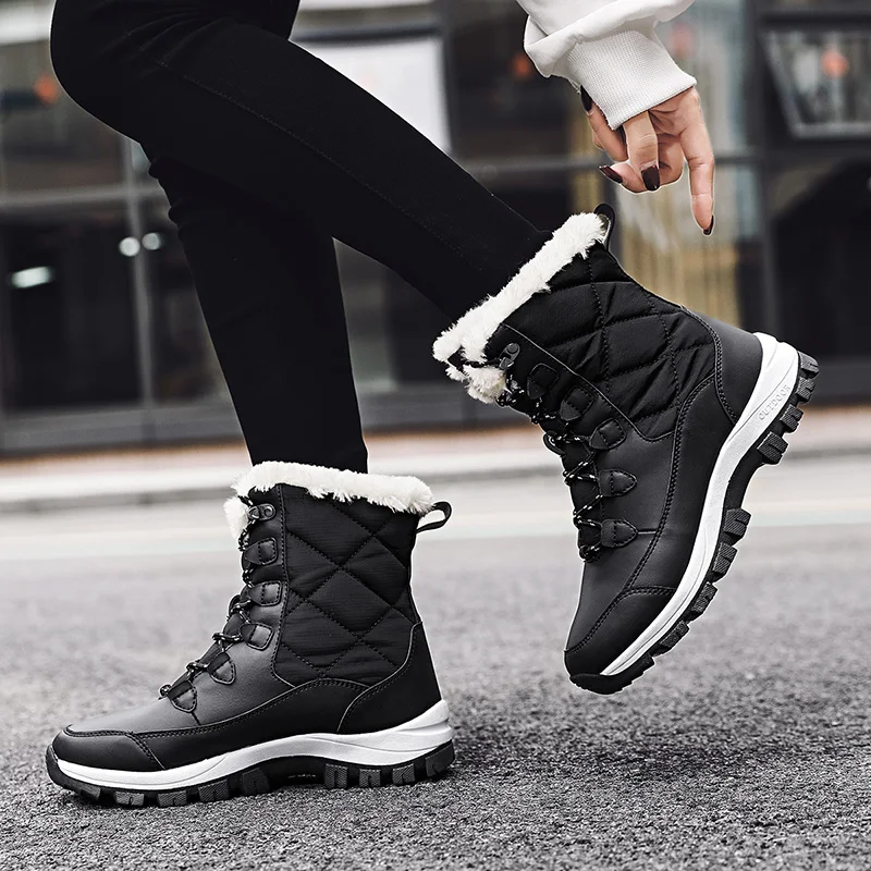 Ankle Boots Women Winter Shoes Keep Warm Non-slip Snow Boots Ladies Lace-up Plus Size 41