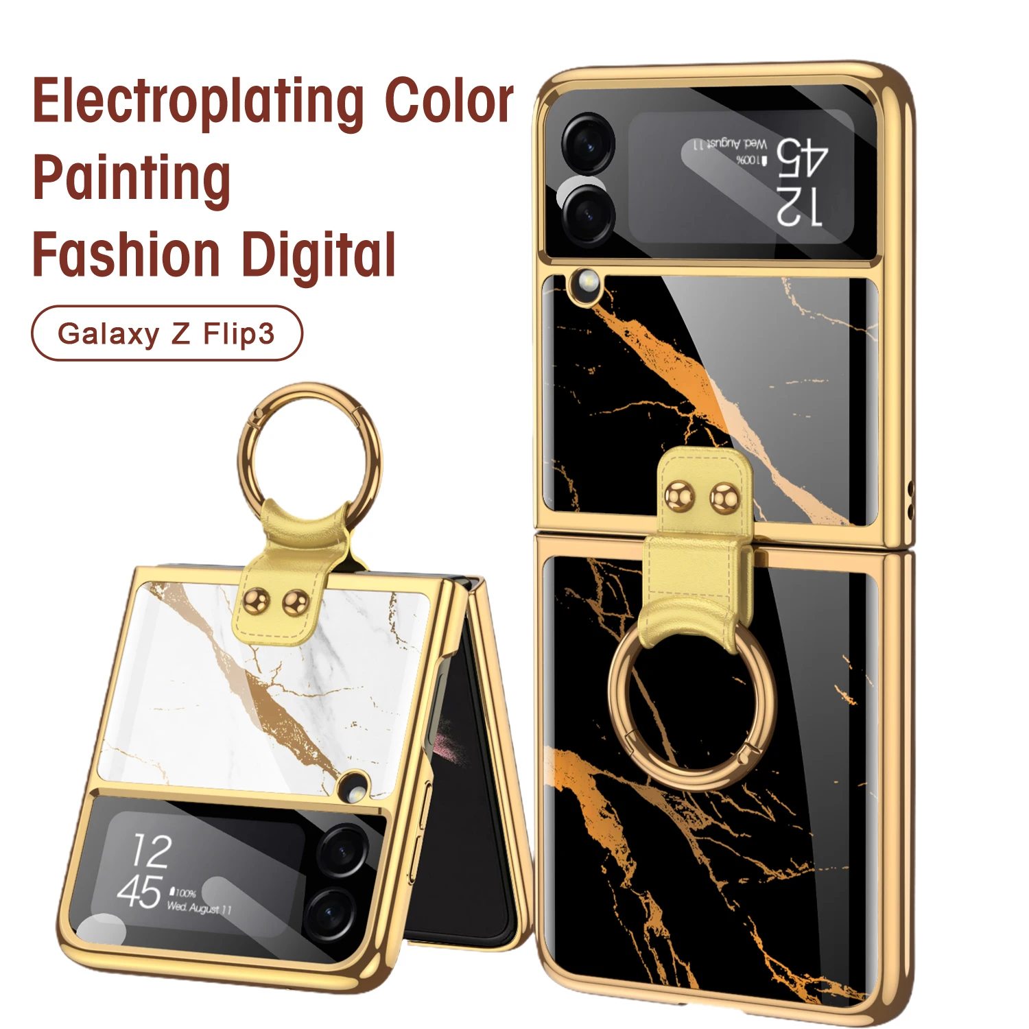 

Чехол GKK из закаленного стекла с покрытием для Galaxy Z Flip Fold 3 2, чехол с рисунком кольца и подставки, стеклянный чехол для Samsung Galaxy Z Flip3 Fold3