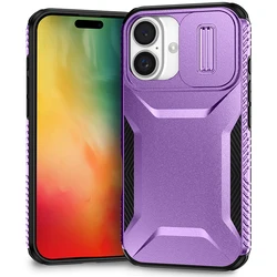 Shockproof Armor Case with Camera Lens Slide Protection and Hard Back Cover - iPhone 13 Mini (PURPLE)
