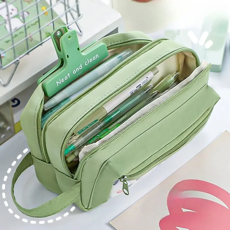 Spacious Multi-Layered Pencil Case with Transparent Front Pocket and Adorable Design