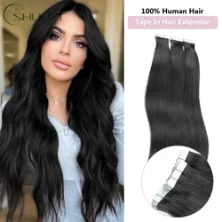 Tape In Hair Extensions Human Hair Jet Black 100% Remy Human Hair 20pcs Straight Seamless Skin Weft Tape Ins For Fashion Women