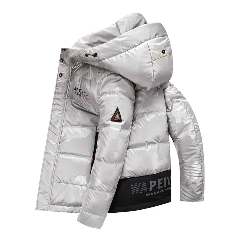 

White Brand Top Quality 90% Down Jacket Mens Short Style Glossy Casual Hooded Down Coat Male Thick and Warm Winter Clothing