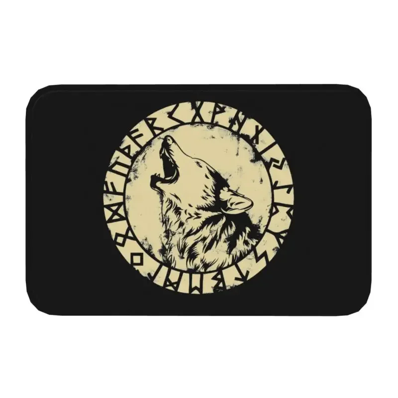 

Viking Wolf Front Door Mat Outdoor Waterproof Valhalla Norse Fenrir Monster Doormat Kitchen Bedroom Entrance Rug Carpet