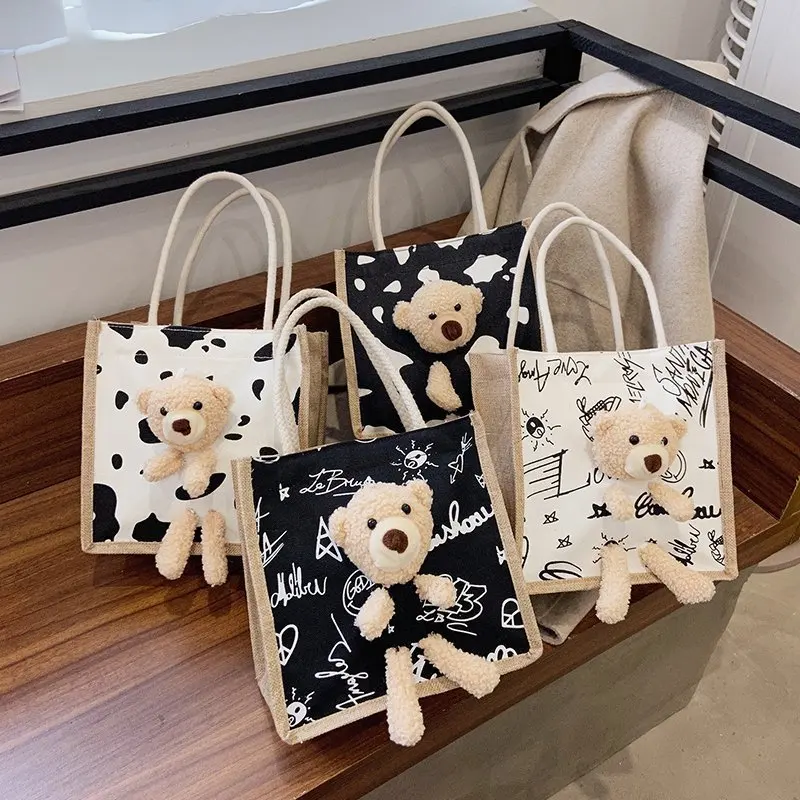 Summer Canvas Lunch Bag Korea Personalized Portable Lunch Bag Food Picnic Bags Print Pattern Picnic Travel Bento Bag