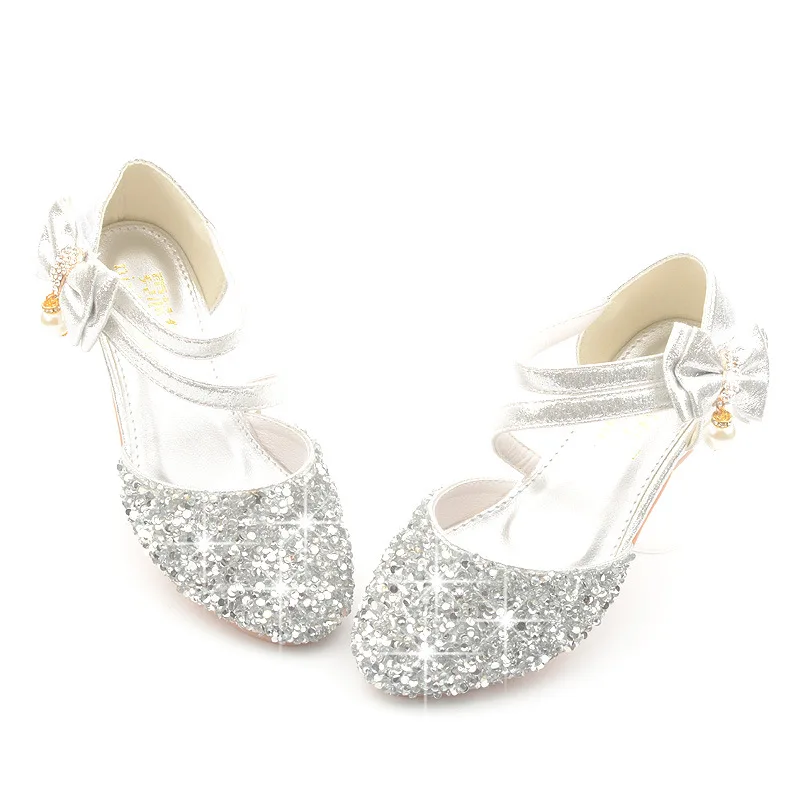 Kids Princess Girls Sandals Glitter Shiny Rhinestone Butterfly Student Party Dance Shoes 5-13 Yearss Children Summer High Heel