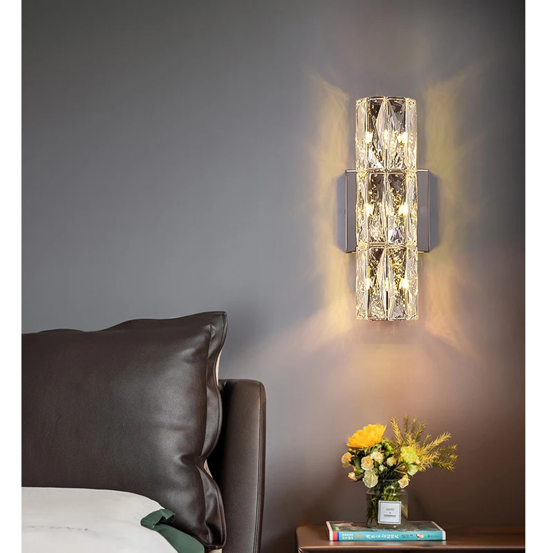 bedroom bedside long wall lamp background wall villa light luxury high-end Living room crystal wall light