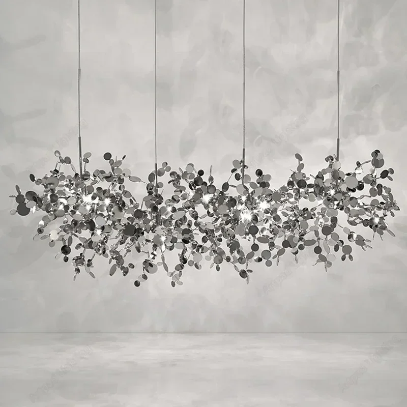 Dining Room LED Chandelier Lighting Modern Luxury Illuminator Stainless Steel Hanging Lamp for Restaurant Bar Dining Room
