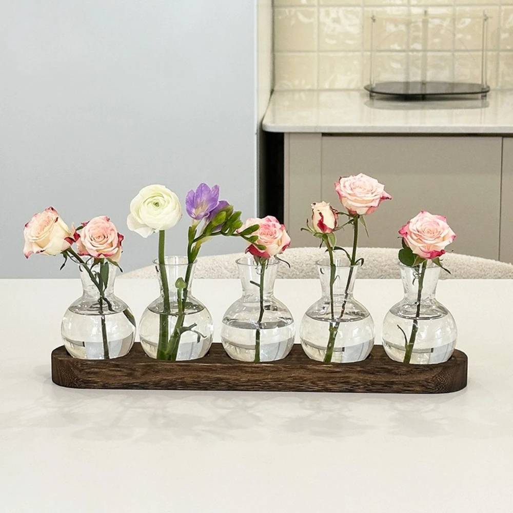 Modern Glass Terrarium with Wooden Tray - Decorative Desktop Plant Propagation Station & Home Decor Planter