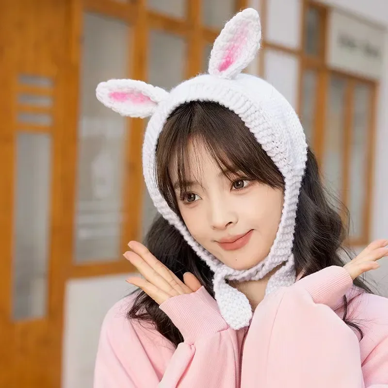 

Frog Shaped Rabbit Autumn and Winter Cute Ear Protection Hat Student Warm Hood Cat Ear Knitted Beanie Headband Cap Earmuff