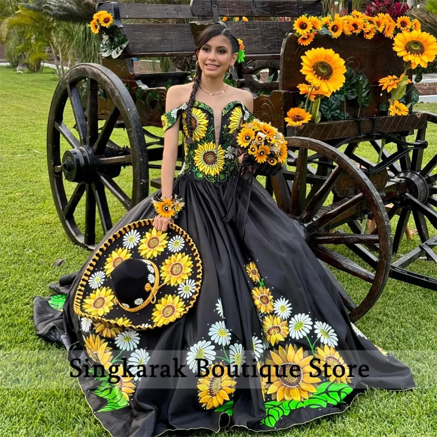 Para 15 Años Vestidos De Xv Con Girasoles Sweet 16 Vestidos De