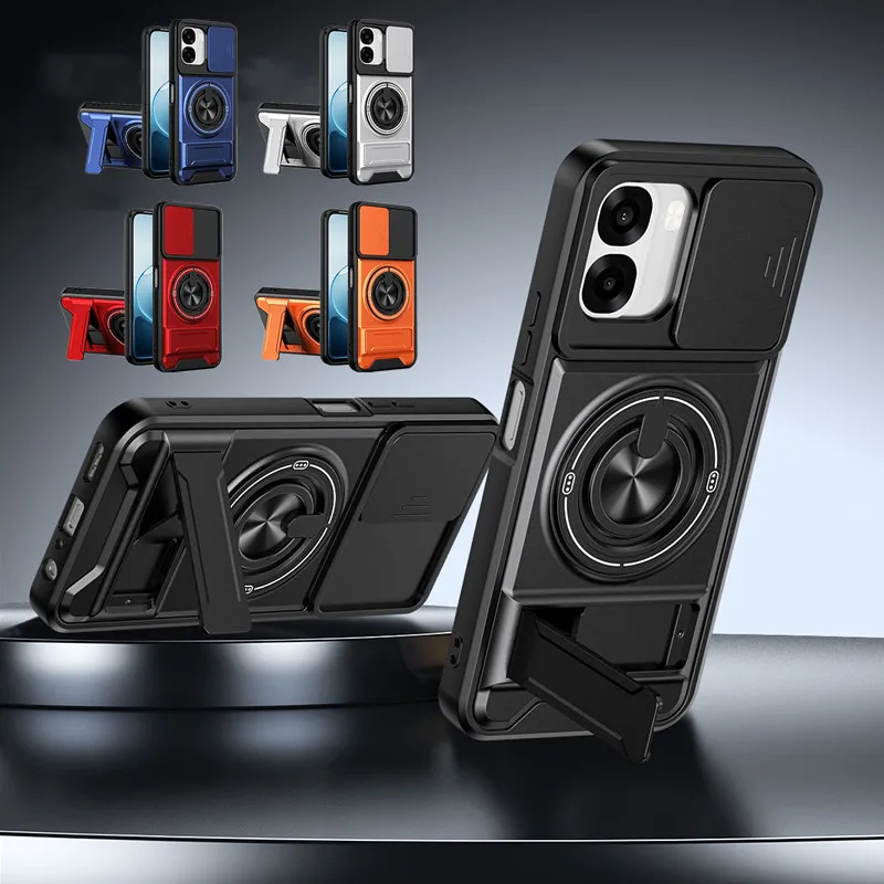 Enhanced Armor Phone Case with Lens Protection and Magnetic Ring Stand Holder
