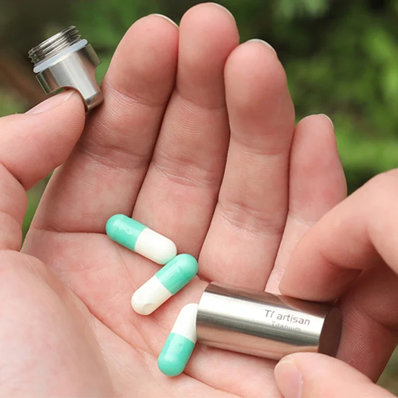 Tiartisan Pill Cases Kitchen Storage Box Capsule Drug Home Pure Titanium Cartridge Pillcase Keychain Waterproof Delicate Ta6170 5