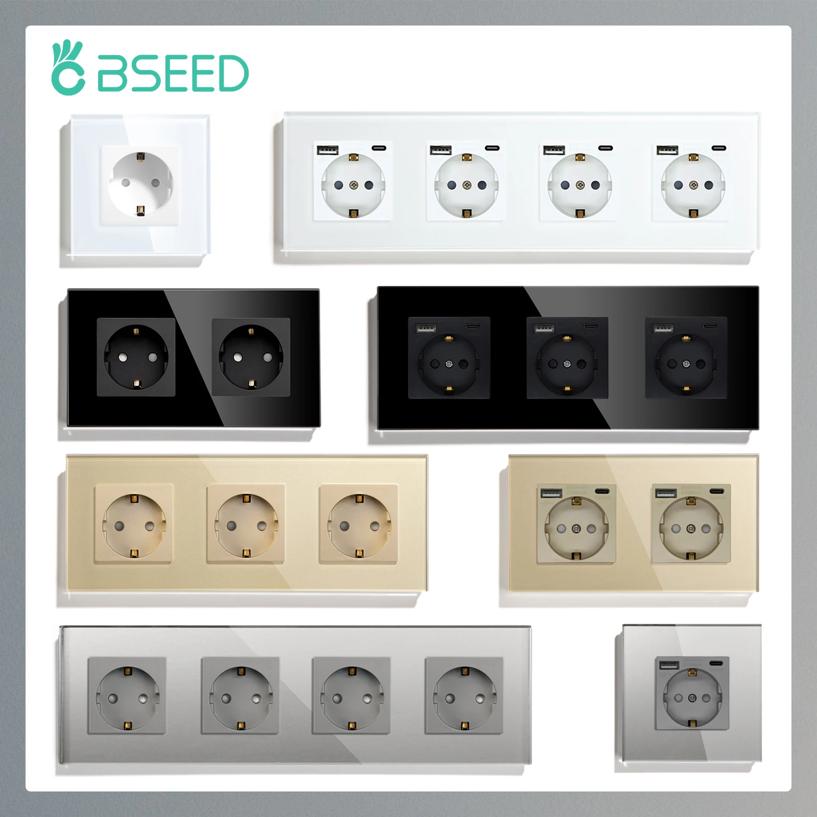 Bseed eu standard usb wand steckdosen typ-c steckdosen steckdose usb  ladungs anschluss glasscheibe kinder schutz 16a