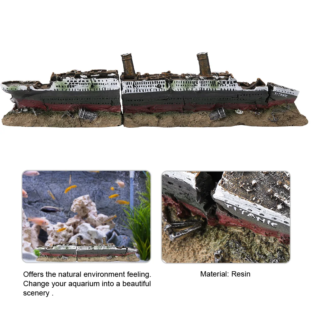 Fish tank landscaping Titanic Model Resin Aquarium Wrecked Boat Ship Decoration Artificial Fish Tank Ornament Sunk Ship Boat