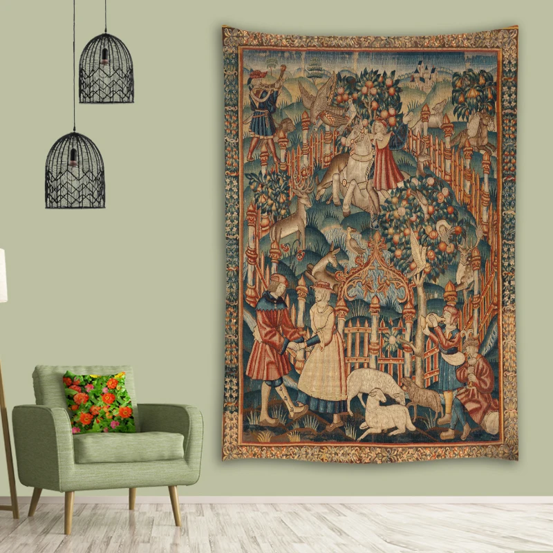 Belgische Dame und ein Einhorn in Fähigkeit Wandteppich, mittelalterliche Wandteppiche, Wandbehang, bedruckt, Heimdekoration, Hintergrund, Raumdekoration – Detail 4