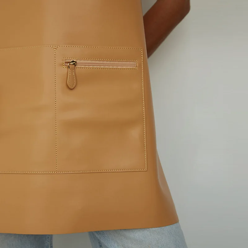 Logo-Druck Großhandel verstellbares langes Band heißer Verkauf Grill Café Arbeitsschürze mit kleiner Tasche PU-Schürze – Detail 25