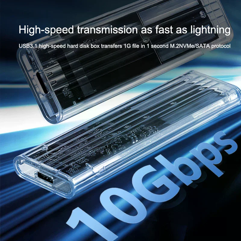 M.2 NVME PCIe NGFF SATA 프로토콜 케이스 투명 USB 타입 C 10Gbps PCI-E 외장 하드 디스크 박스 케이스 (노트북/휴대폰용)