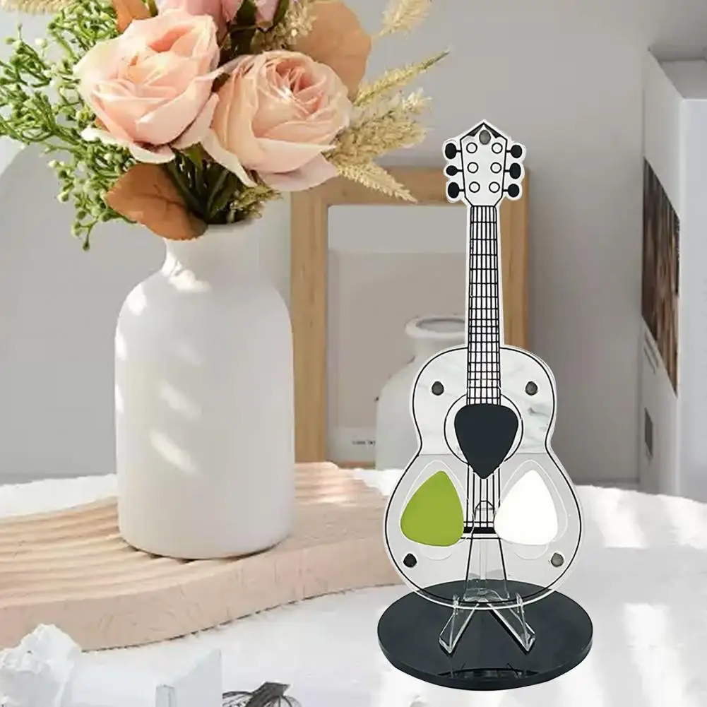 Acrylic Guitar Pick Holder with Stable Base Guitar-shaped Pick Case Transparent Guitar Holder Musicians Accessories