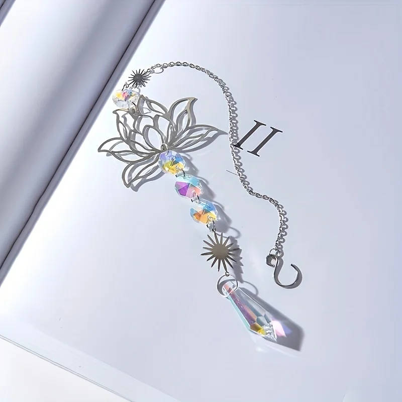 Wind Chime 1Pc Metal Lotus and Artificial Crystal Suncatcher Charm Handmade