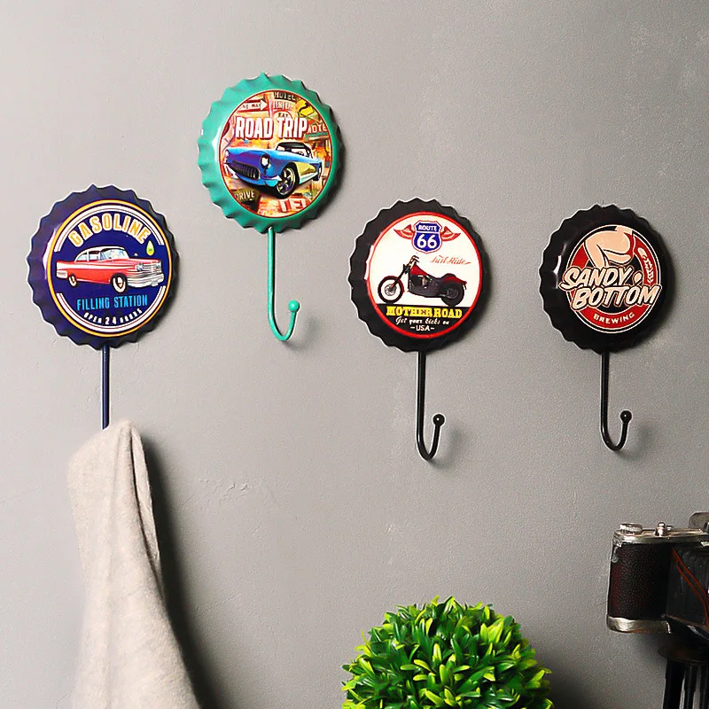 Metal Hanging Hooks Vintage Wine Bottle Cap Wall Crafts Pendants Creative Hanger Home Accessories 2