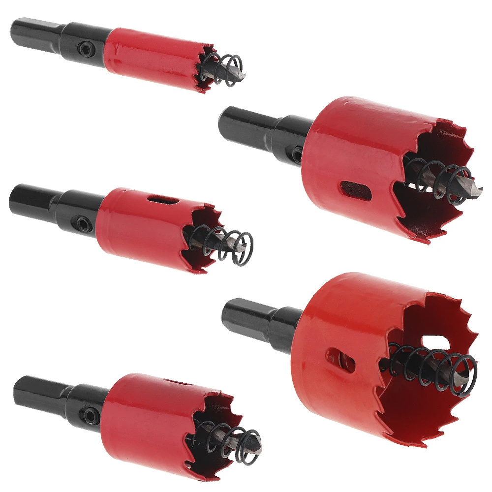 

5pcs 15 / 20 / 25 / 30 / 40mm M42 Bi metal Hole Saw Drilling Hole Cut Tool with Sawtooth and Spring for PVC Plate / woodworking