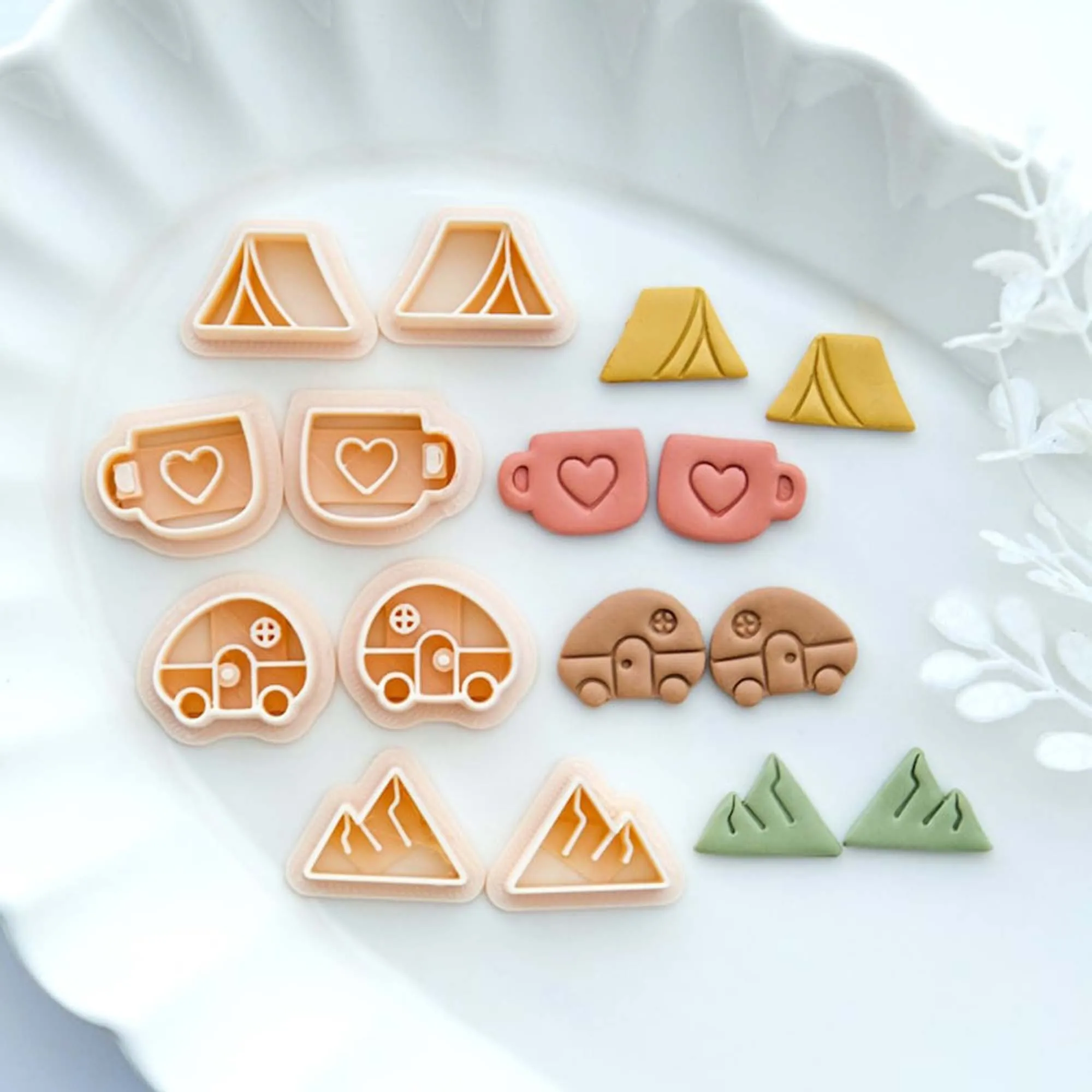 Summer Camping Mini Tent/Mountain/Cup Polymer Clay Cutters Clay Cutter Set 3D Printed Polymer Clay Earring for Earring Making