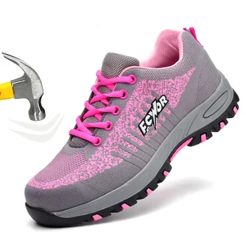 Pink Safety Shoes for Women Indestructible  Steel Toe Sneakers Puncture Lightweight Boots Female Pink Small Size Safety Shoes