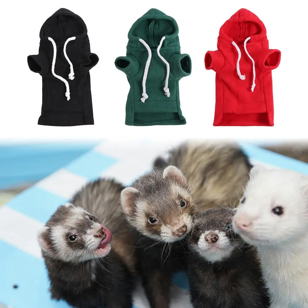 Cute Ferret Hoodie Solid Color Drawstring Hooded Sweatshirt Thick Fleece Foreleg Elastic Hamster Guinea Clothes