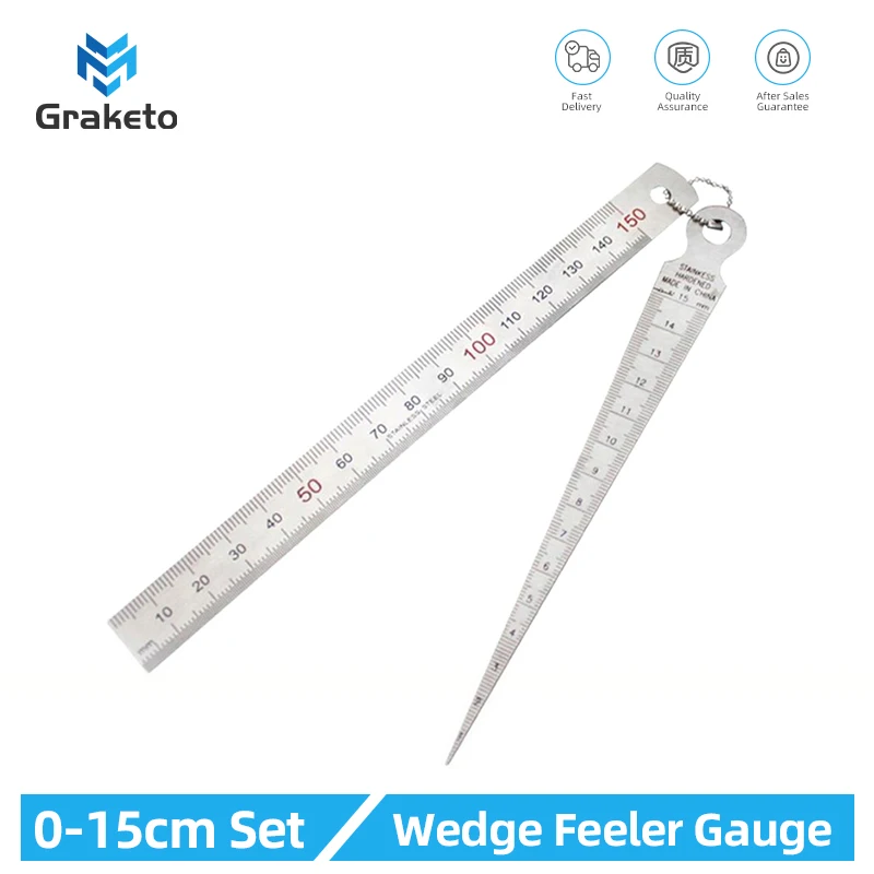 1-15mm Set Wedge Feeler Gauge Clearance Ruler Probe Taper Gauge Gap Measurement Tools Steel Ruler Wedge Valve Thickness