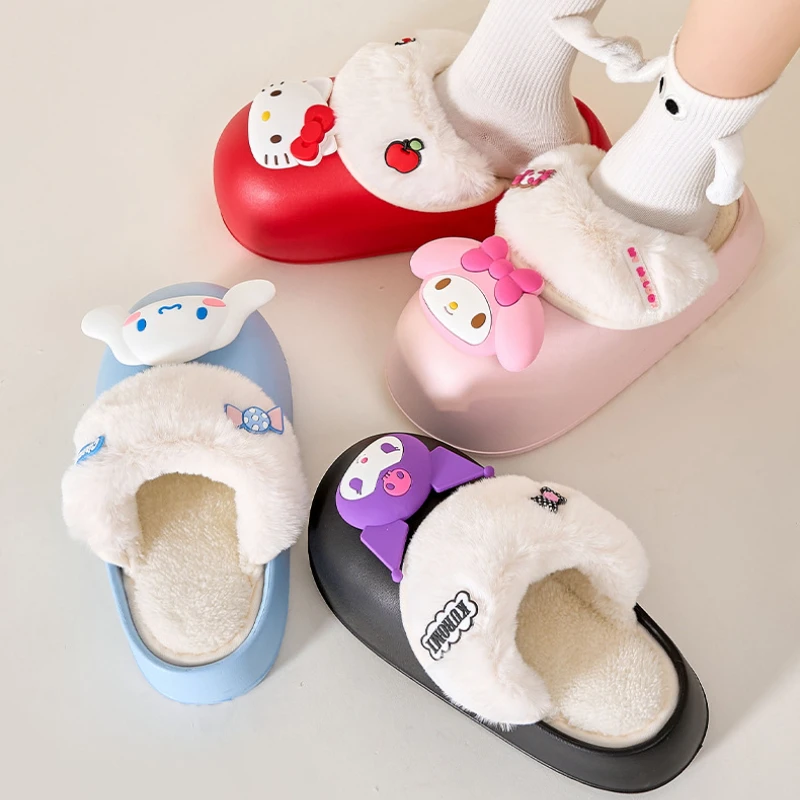

Sanrio Hello Kitty Cinnamoroll Kuromi Cotton Slippers Women's Autumn and Winter Non-Slip Home Leisure Shoes Warm Cotton Slippers