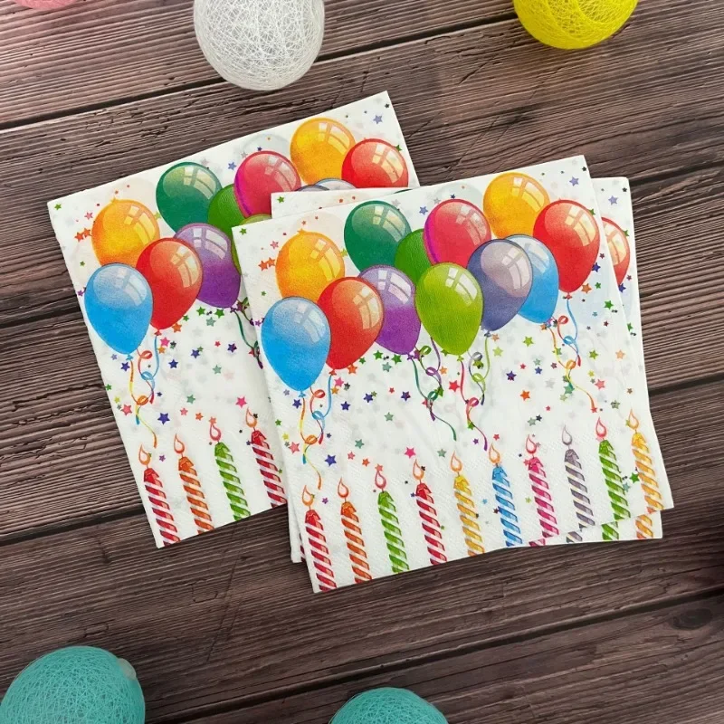 10/20pcs 33cm 2-Ply HappyBirthday Birthday Colourful Balloon Candle Colourful Paper Placemat Birthday Party Tissue Paper
