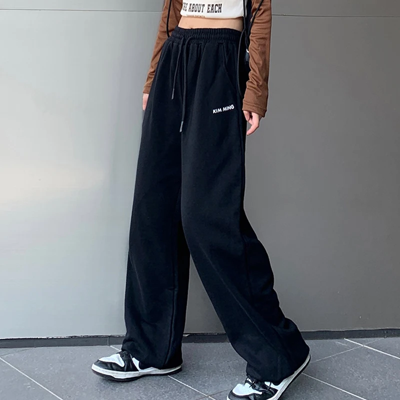 American Hip-hop Basic Baggy Pants Women Men New High Waist Drawstring Straight Sports Wide Leg Pants M-2XL