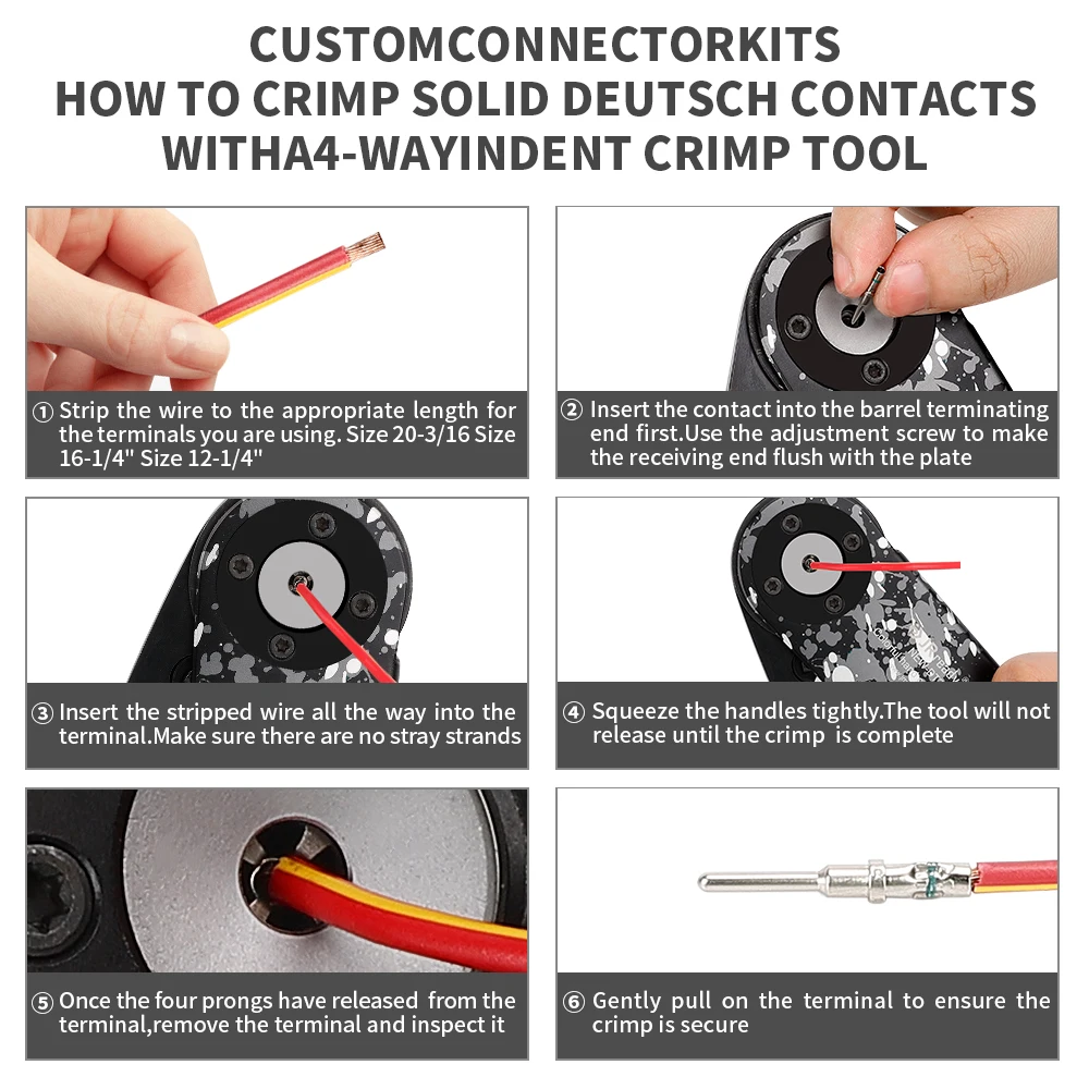 JRready ST6308 DT Connector Kit in 2,3,4,6,8,12 Pin with Solid Terminals，NEW-DT2 Crimper Equivalent to Deutsch HDT-48-00Crimper 6