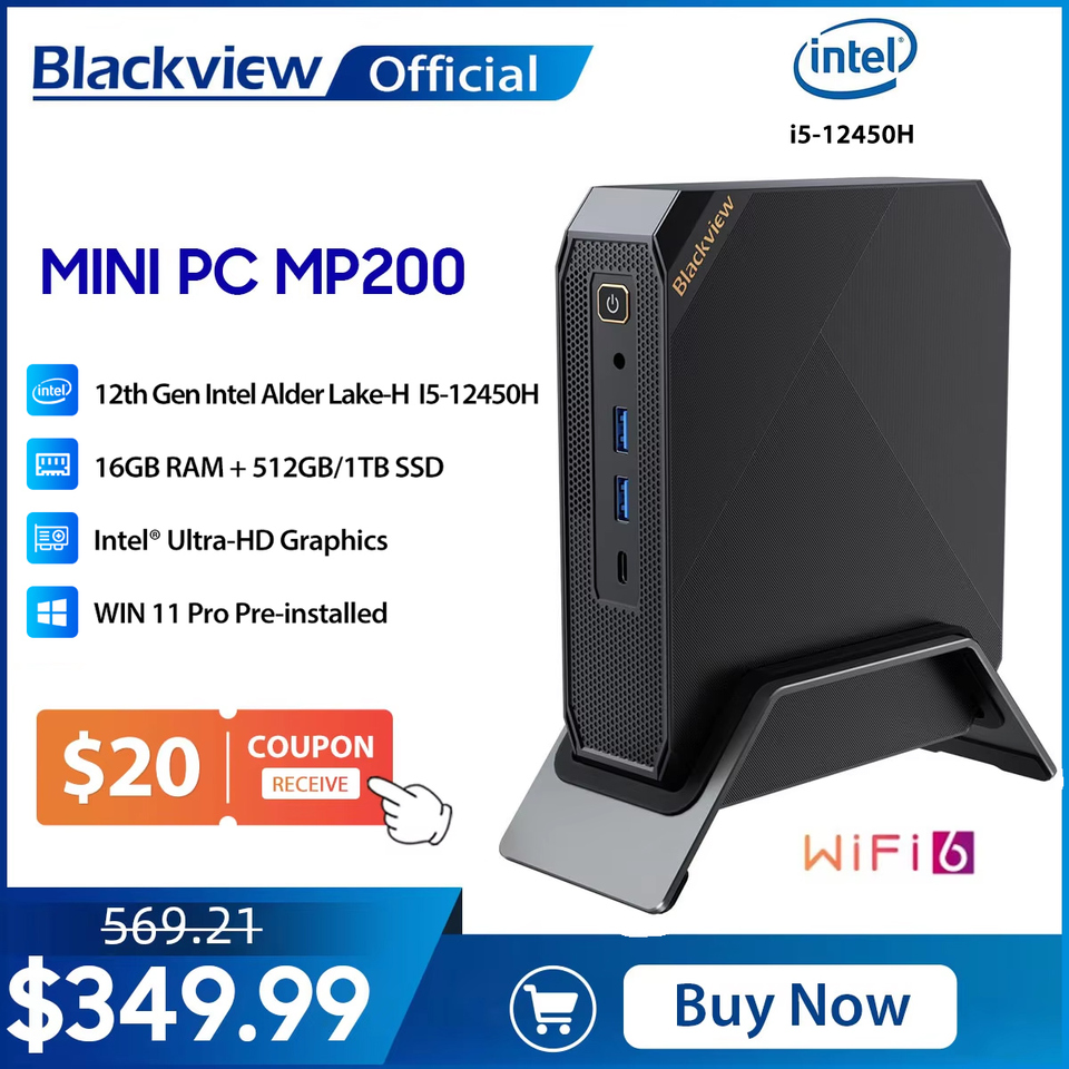 Blackview MP200 12th Gen Intel I5-12450H Window 11 Mini PC Up To 4.5GHz 16GB DDR4 512GB/1TB SSD WiFi 6 4K DH Desktop Computer