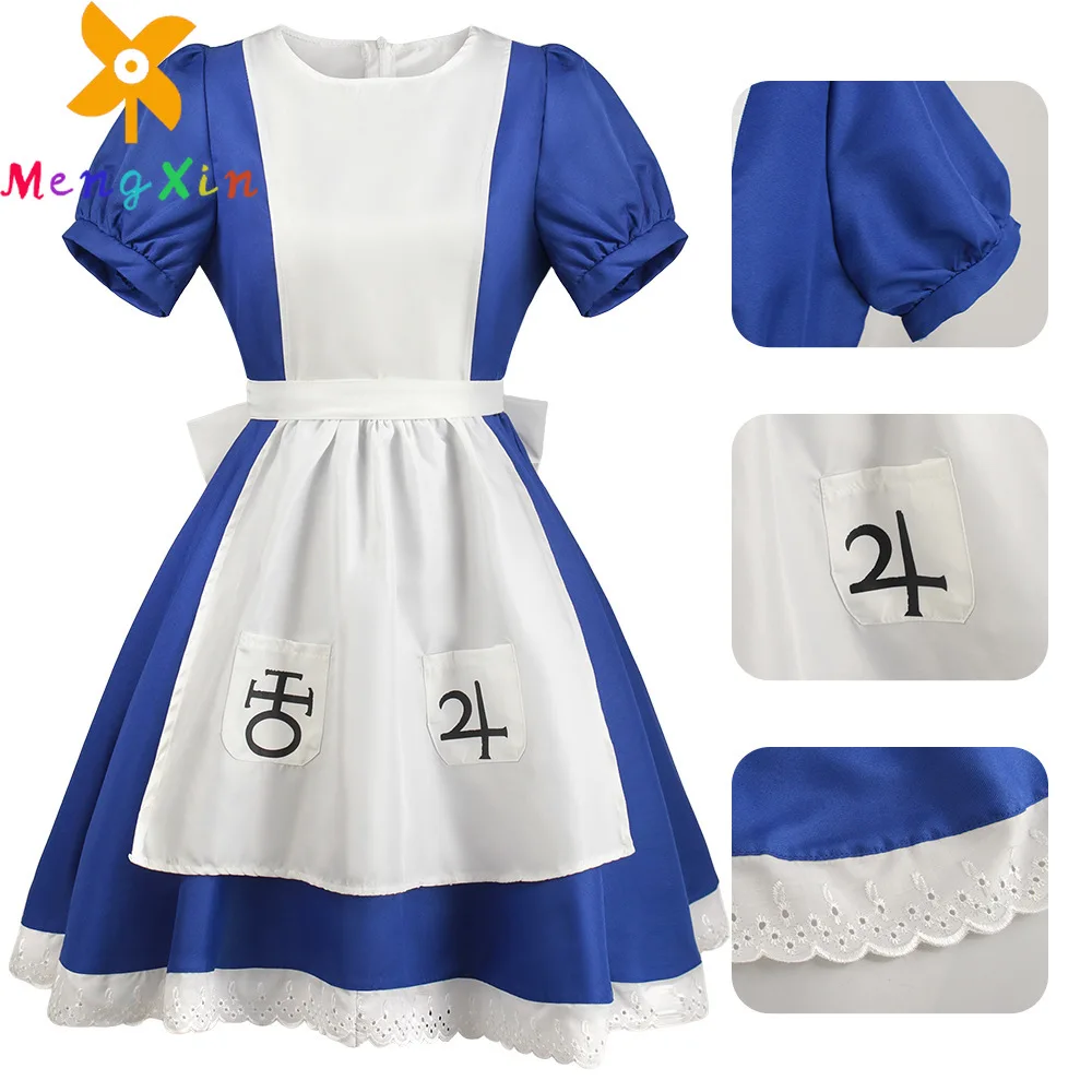 Mengxin Game Madness Returns Alice Cosplay Costume Anime Alice Princess Dress Maid Grembiule Dress For Women Girls Halloween