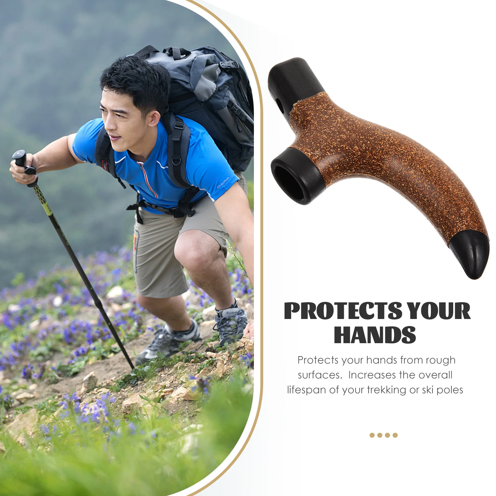 Wood Trekking Pole Handle Outdoor Hiking Pole Grip Replaceable Handle Walking Stick