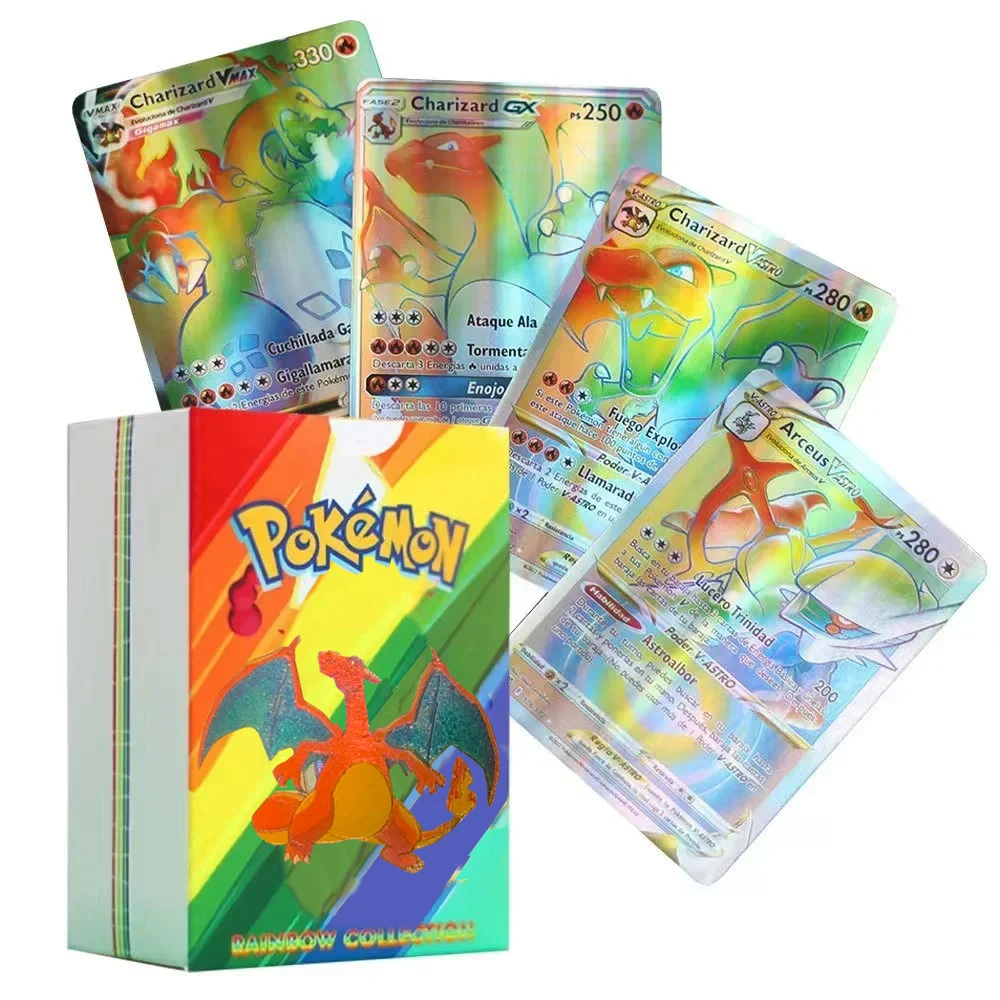 thumbnail image 1 of 2024 New English Cards Holographic EX Vstar Vmax GX V Letter Rainbow Arceus Shiny Charizard Mewtwo Evolution Flash Card, 1 of 5