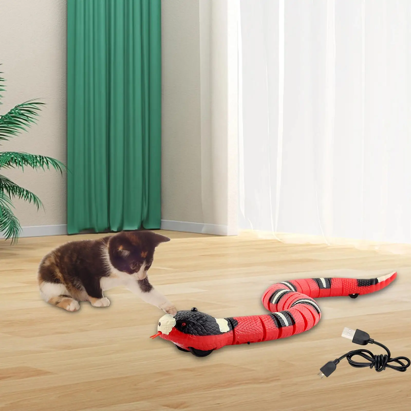 

Smart Sensing Snake USB Rechargeable Tail Can Swing Electric Fake Snake for Halloween Interactive Toys Boys Gift Stage Props