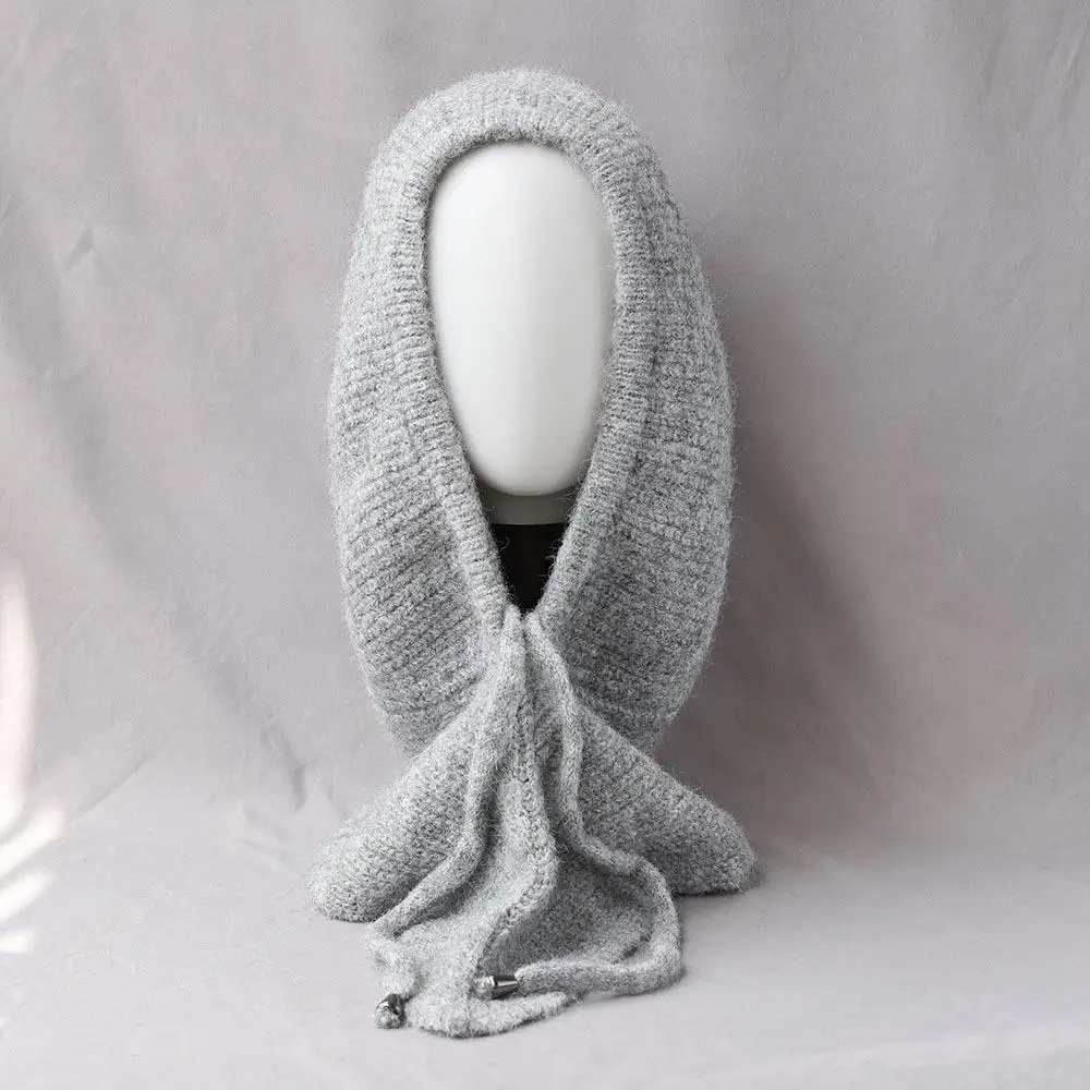 Winter Wool Knitted Balaclava One-piece Scarf Hat Winter Ear Face Neck Protection Hat Soft Warm Hooded Beanies False Collar Caps