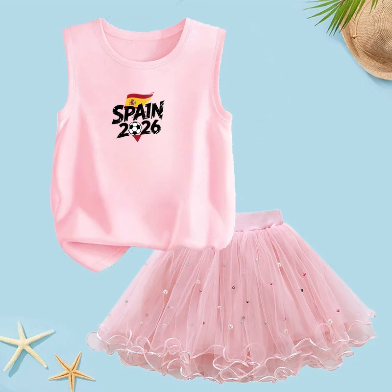 어린이 축구 챔피언 조끼 2종 세트 여자아이 핑크 튀튀 스커트 국가대표팀 탱크탑 여름 파티 드레스 의상