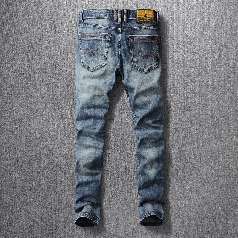 Fashion Vintage Men Jeans High Quality Retro Blue Elastic Slim Fit Ripped Jeans Men Casual Trousers Designer Denim Pants Hombre