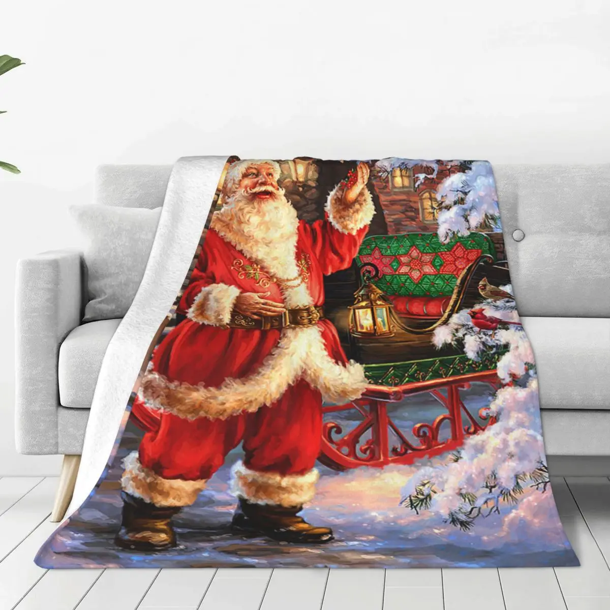

Christmas-Santa-Claus Blankets Nordic Merry Christmas New Year Wool Throw Blanket Summer Air Conditioning Lightweight Bedspreads