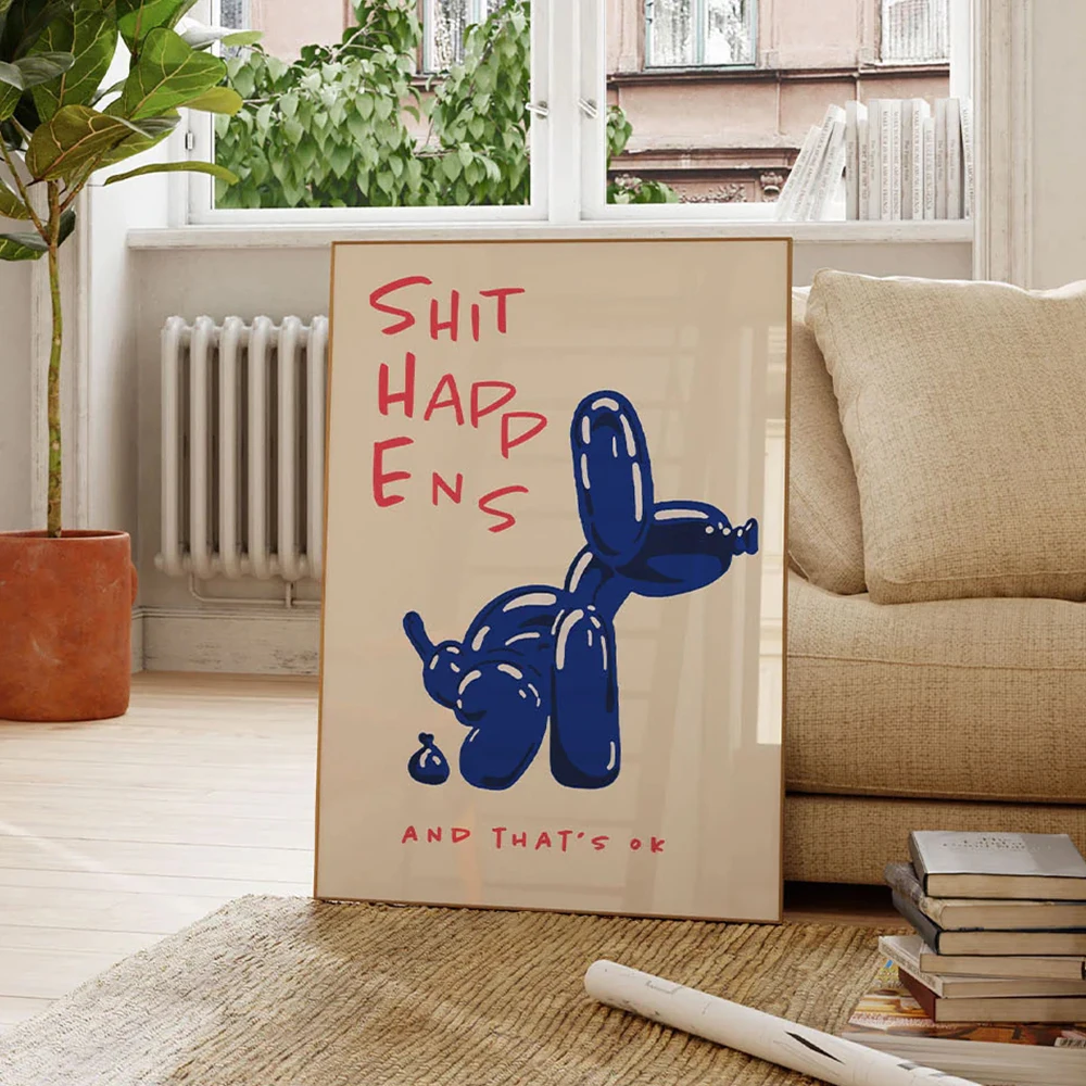 Tela Merda Cache e così bene Pittura Citazione Poster per soggiorno Camera da letto Decorazioni per la casa Modern Blue Balloon Dog Wall Art - immagine 3