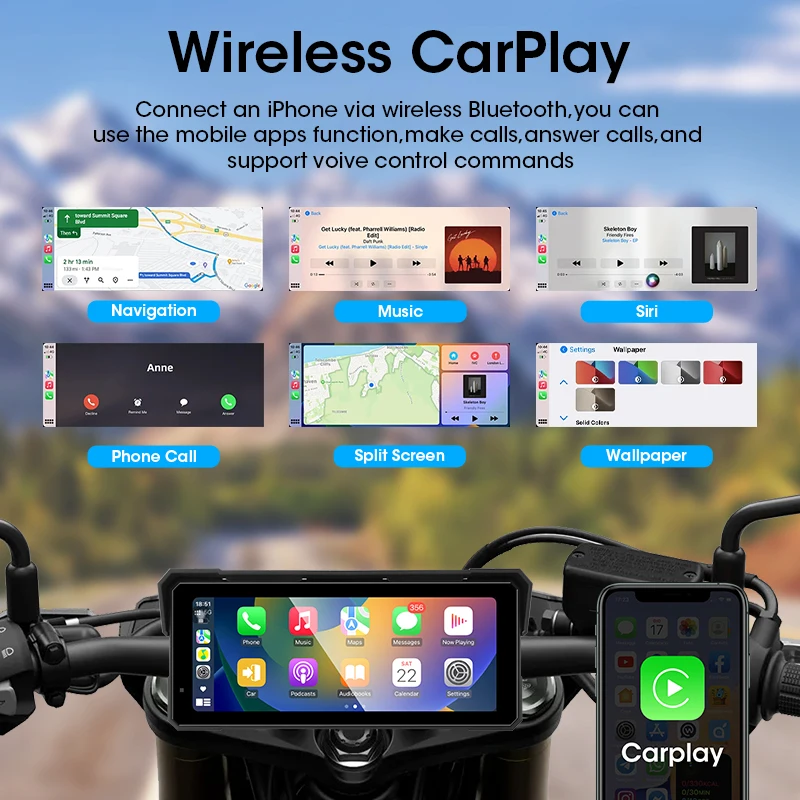 Navigatore GPS Freedconn per moto, DVR, Carplay, Android Auto, portatile, 8.1 pollici, IP67 impermeabile, registratore wireless per moto, monitor. - Image 2
