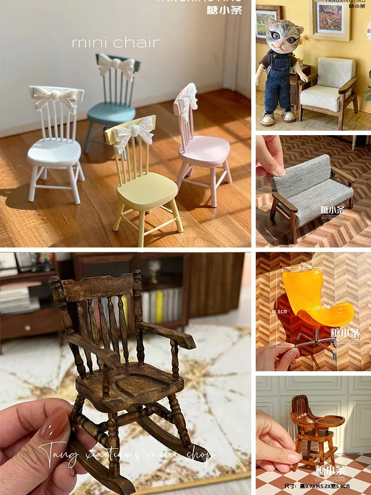 Mini Wooden Dollhouse Chair - Tiny Furniture For Dollhouse Decor