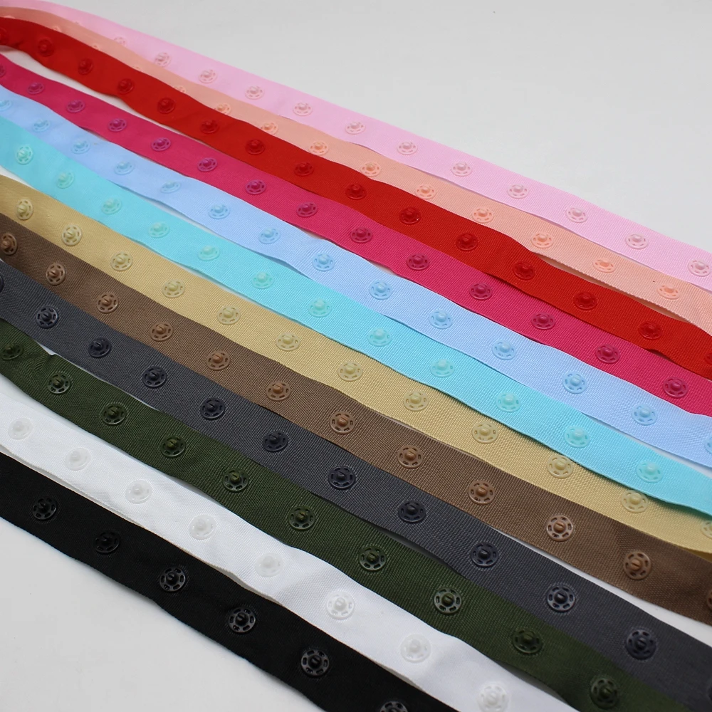 

2 / 5yards/lot colourful snap buttons tapes snaps Ribbon plastic snap button ribbon tape trim for garment bag sewing accessories