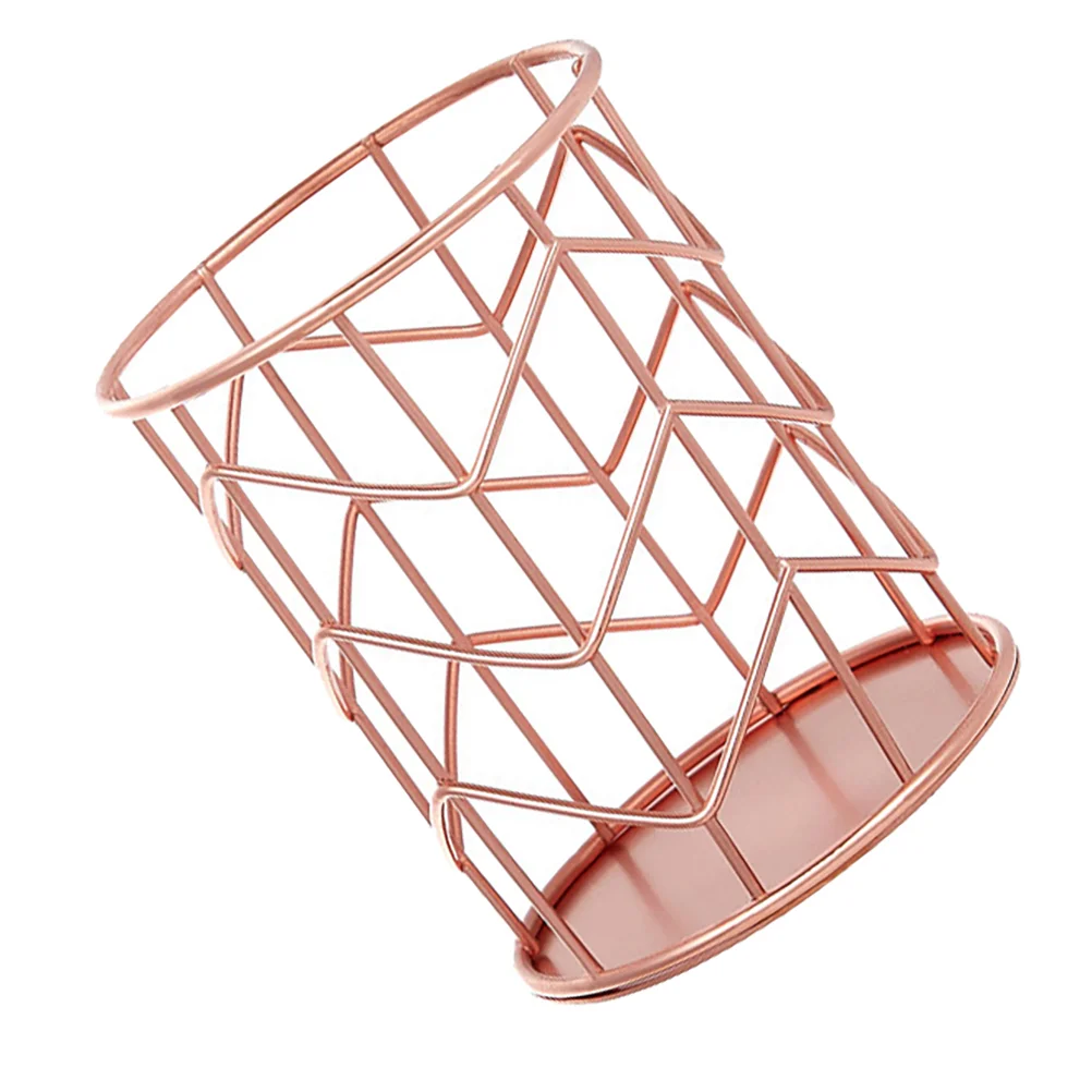 Premium Multipurpose Pen Holder Rose Gold Iron Wire Desktop Storage Box for Pens Makeup Brushes and More 3