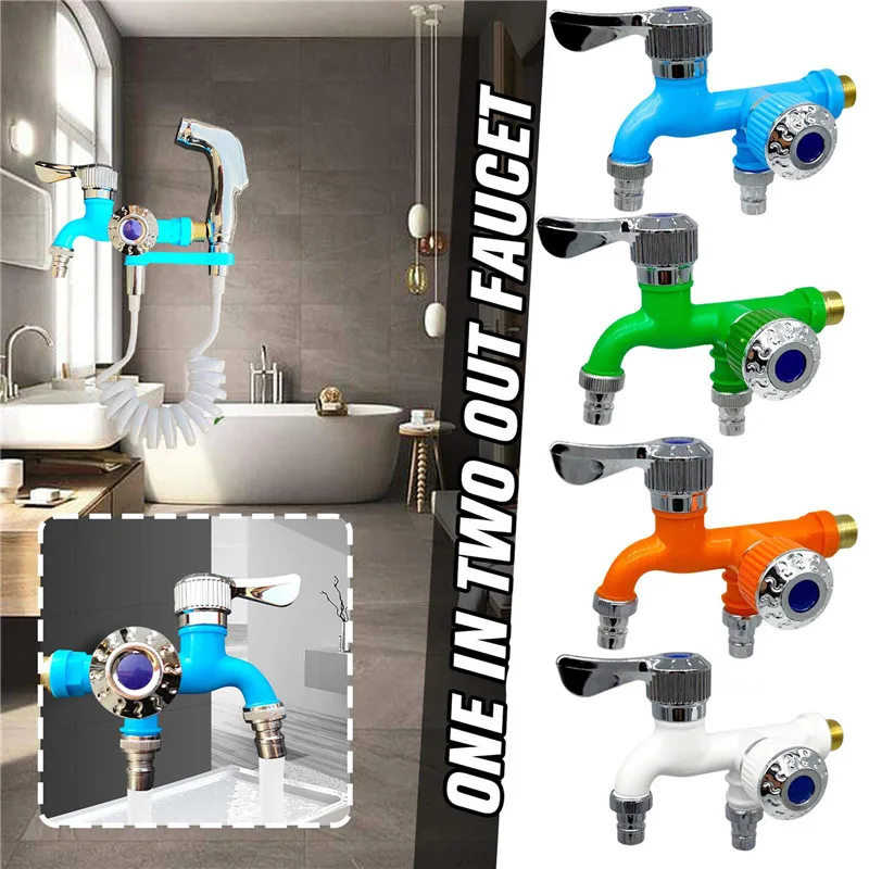 

Dual Control Double Outlet Water Tap 1/2" Universal Interface Plastic Faucet Home Bathroom Hose Irrigation Quick Connector