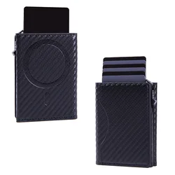 Luxury Magnetic Elastic Leather Wallet Card Holder with Card Slots (Fiber black)